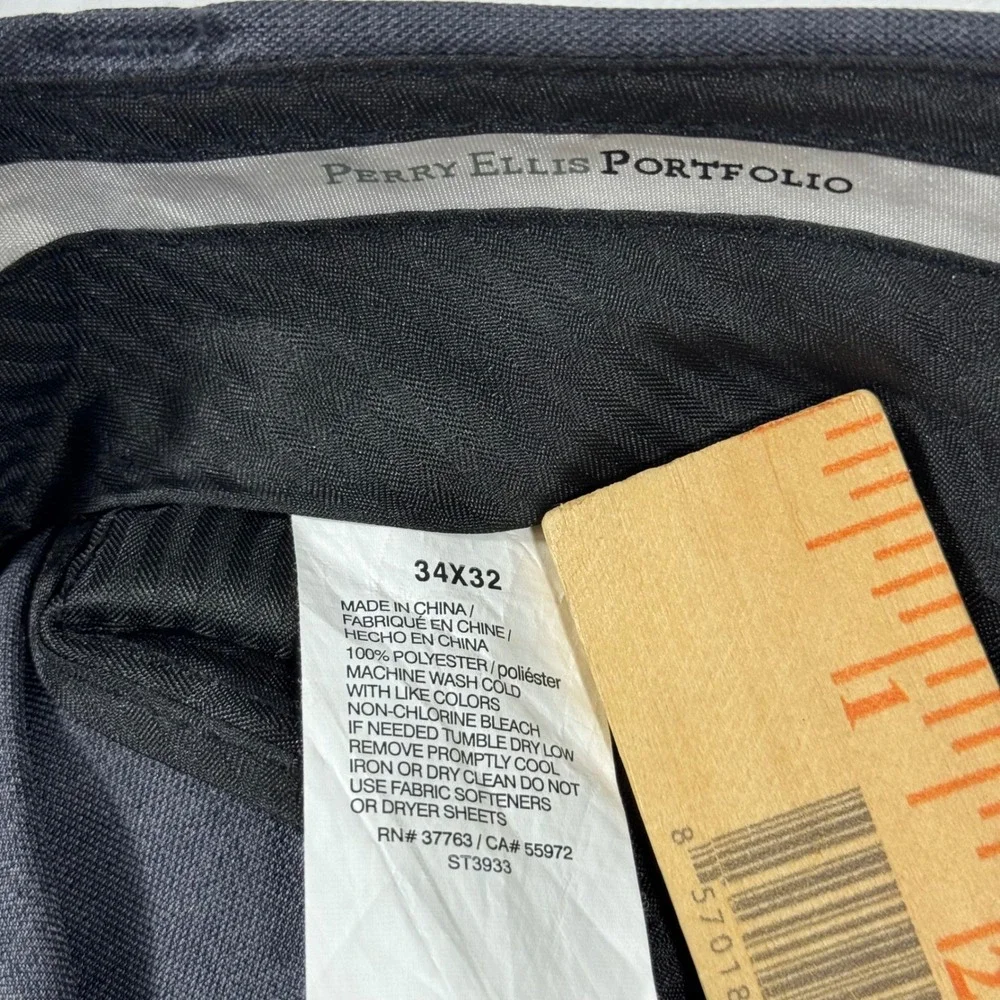 Perry Ellis Portfolio Men's 34x32 Gray Glen Dress Pants Flat Front Business Suit